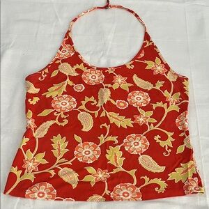 Ann Taylor Red Orange Floral Halter Top